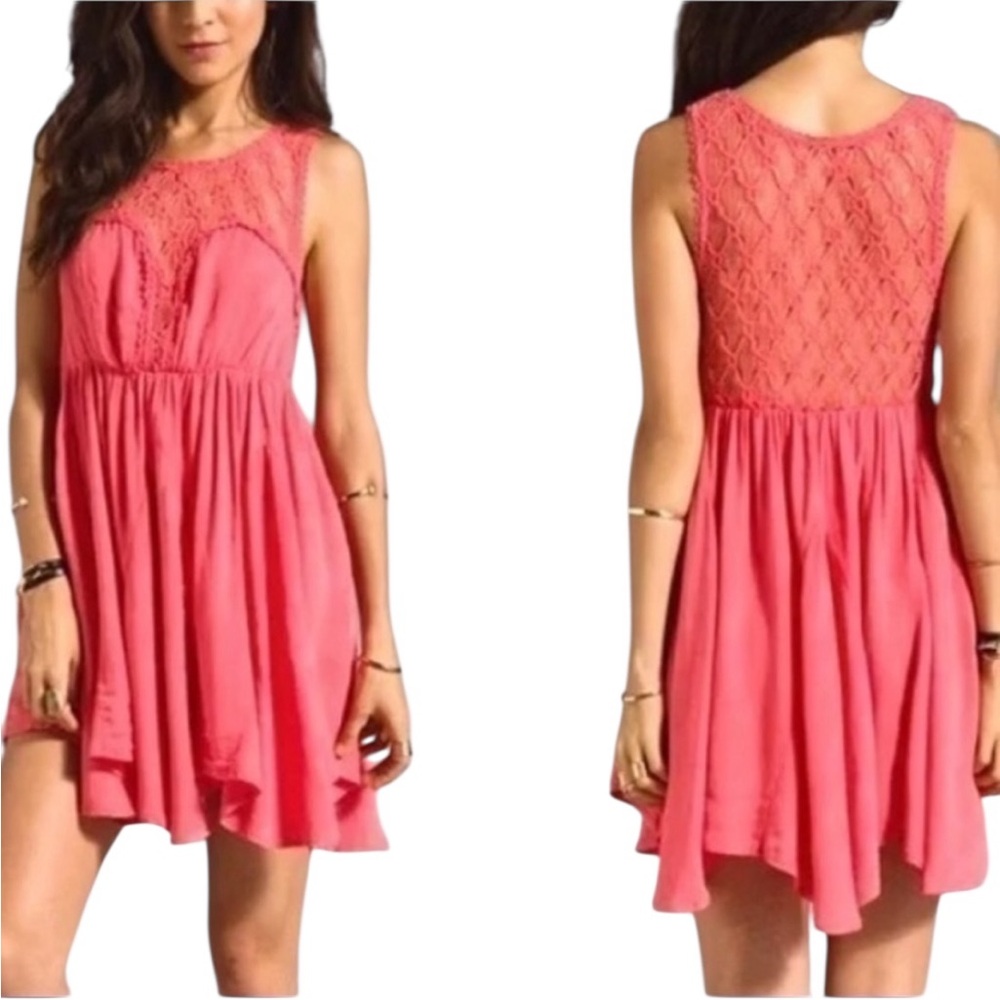 Free People Urban Outfitters Crochet Fiesta Coral Boho Dress M